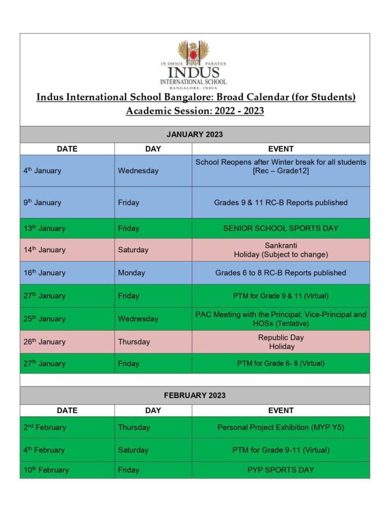 Calendar Indus Bangalore Calendar Indus Bangalore